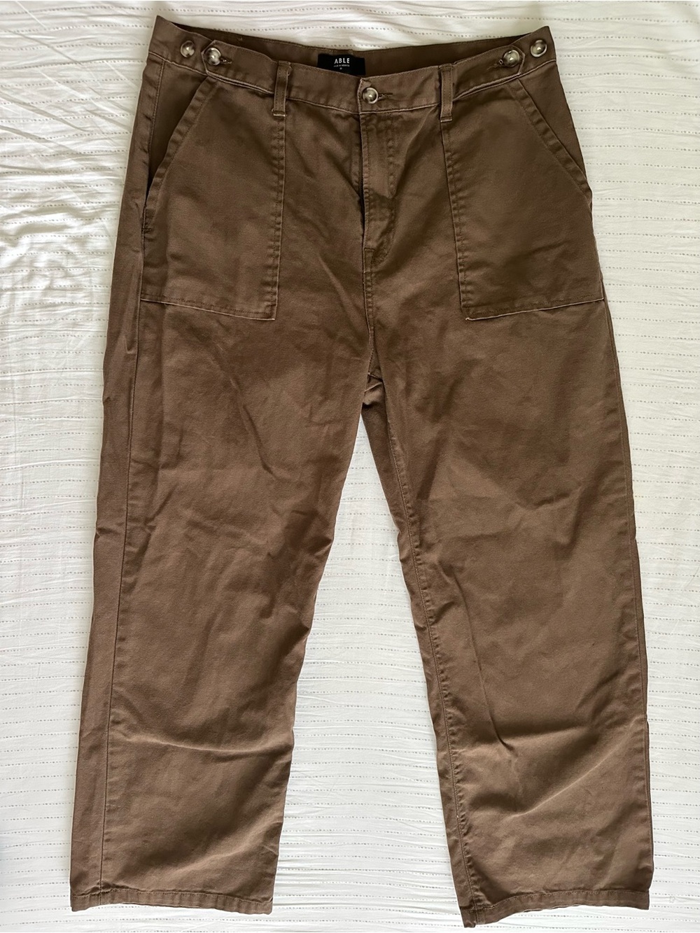 ABLE Brown Canvas Wide-Leg Utility Pants